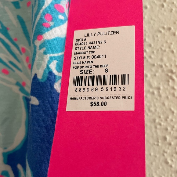NWT- Lilly Pulitzer Women’s Small Margot Top Blue Haven Pop Up Into The Deep - Picture 2 of 8
